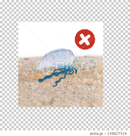赤い危険マーク付きのカツオノエボシ漂着イラスト 背景素材 139827524