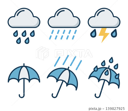シンプルな雨のアイコンセット シンプルな雨のアイコンセット 139827925