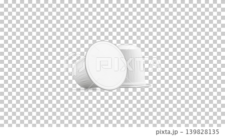 Blank white coffee capsule bag mock up png, front view, transparent background, 3d rendering. Empty bio sealed box mockup for latte and cofe cut out. Clear single-serve pod with caffeine and cream. 139828135