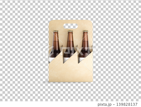 Blank craft cardboard holder for glass beer bottle mock up png, transparent background, 3d rendering. Empty paperboard carry package for beverage mockup cut out. Clear disposable carton case template. Blank craft cardboard holder for glass beer bottle mock up png, transparent background, 3d rendering. Empty paperboard carry package for beverage mockup cut out. Clear disposable carton case template. 139828137