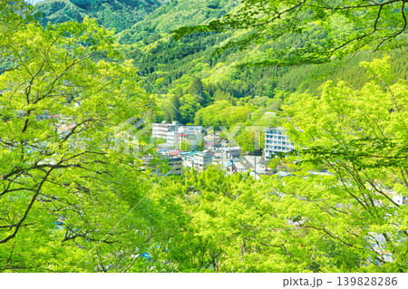 栃木県那須塩原市　自然豊かな塩原温泉の風景 139828286