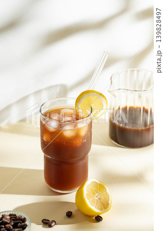 Cold Coffee Tonic Drink With Lemon and Ice 139828497