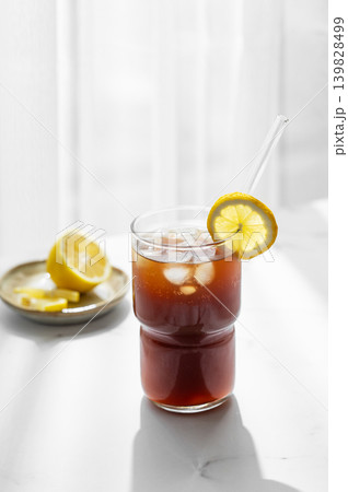 Cold Coffee Tonic Drink With Lemon and Ice 139828499