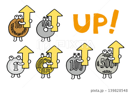 かわいい日本円のコインのキャライラスト かわいい日本円のコインのキャライラスト 139828548