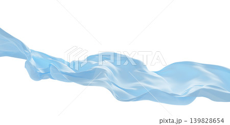 Light blue sheer fabric flowing in the wind isolated on white background with copy space 3D render Light blue sheer fabric flowing in the wind isolated on white background with copy space 3D render 139828654