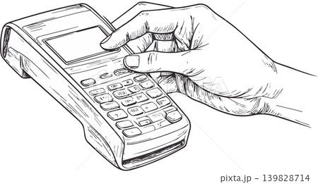 Hand using pos terminal keypad processing payment transaction Hand using pos terminal keypad processing payment transaction 139828714