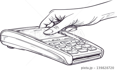 Hand processing credit card payment at terminal Hand processing credit card payment at terminal 139828720