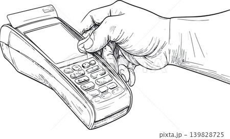Hand swiping credit card during payment transaction Hand swiping credit card during payment transaction 139828725