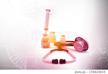Stethoscope with medical medicine on science background 139828834