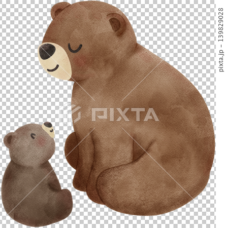 Preppy Mama and baby bear riding bicycle together watercolor seamless pattern 139829028