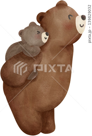 Preppy Mama and baby bear riding bicycle together watercolor seamless pattern 139829032