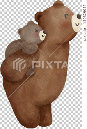 Preppy Mama and baby bear riding bicycle together watercolor seamless pattern 139829032