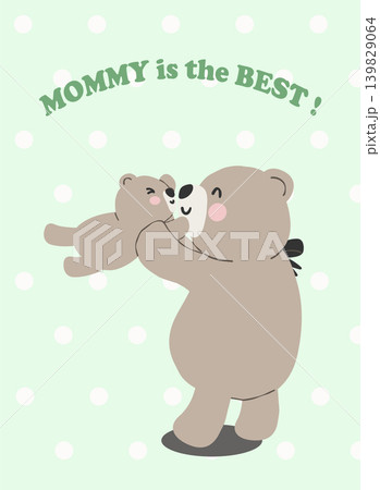 Preppy Mama and baby bear riding bicycle together watercolor seamless pattern Preppy Mama and baby bear riding bicycle together watercolor seamless pattern 139829064