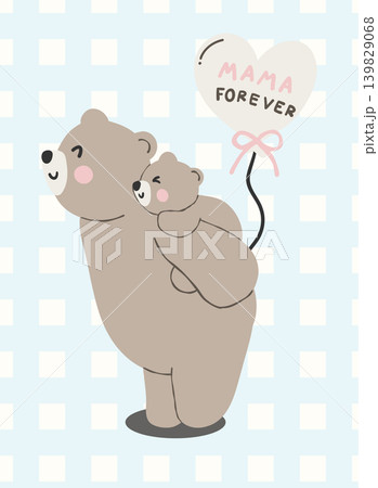 Preppy Mama and baby bear riding bicycle together watercolor seamless pattern Preppy Mama and baby bear riding bicycle together watercolor seamless pattern 139829068