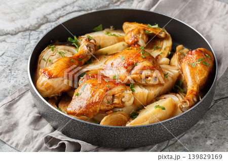 Honey soy roasted chicken and cabbage closeup. Horizontal 139829169