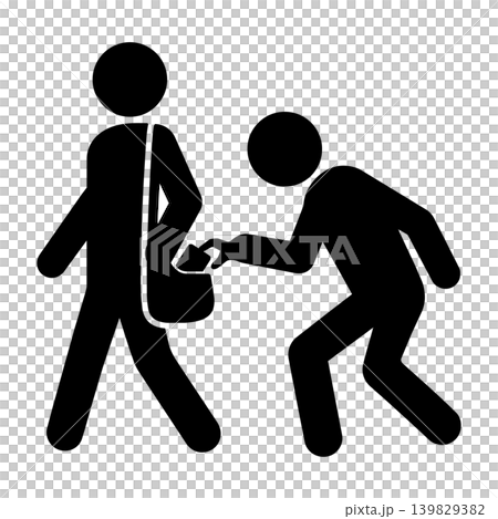 Black and white pictogram warning against pickpocketing and theft. Black and white pictogram warning against pickpocketing and theft. 139829382