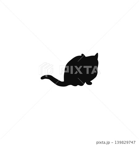 黒猫が丸まって座る可愛いシルエットイラスト・白背景・動物・ペット素材 139829747