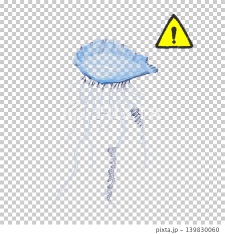 注意マーク付きカツオノエボシのイラスト 危険生物素材 注意マーク付きカツオノエボシのイラスト 危険生物素材 139830060