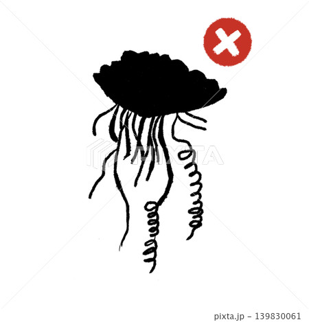 危険マーク付きカツオノエボシのシルエットイラスト 危険生物素材 危険マーク付きカツオノエボシのシルエットイラスト 危険生物素材 139830061
