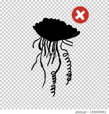 危険マーク付きカツオノエボシのシルエットイラスト 危険生物素材 危険マーク付きカツオノエボシのシルエットイラスト 危険生物素材 139830061