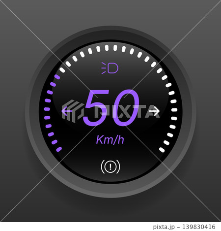 Modern Circular Speedometer Dashboard Interface With Purple Neon Display 139830416