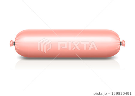 Vector Realistic Blank Sausage Casing Isolated. Realistic Food Packaging Mockup. Unbranded Meat Template. Minimal Blank Sausage Packaging, Front View 139830491