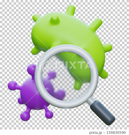 3D Render of Bacteria and Virus Cells with Magnifying Glass 3D Render of Bacteria and Virus Cells with Magnifying Glass 139830590