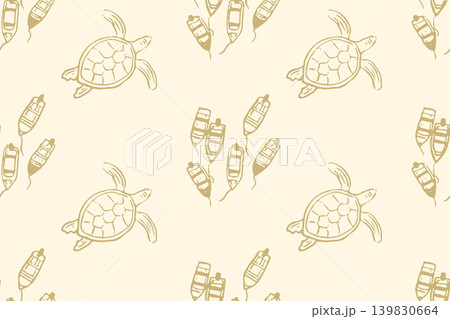 Sea turtle doodle seamless pattern with boats in naive sketch style Sea turtle doodle seamless pattern with boats in naive sketch style 139830664