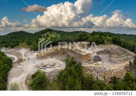 Sand open-pit mining quarry with processing plant for crushed stone. Extracting of natural resources for construction industry 139830711