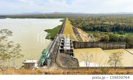 Aerial View Of Buon Kuop Hydroelectric Power Plant And Water Dam In Dak Lak Province, Vietnam. Aerial View Of Buon Kuop Hydroelectric Power Plant And Water Dam In Dak Lak Province, Vietnam. 139830764