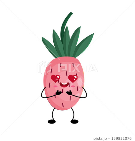 Pink wild strawberry with red heart eyes and happy expression Pink wild strawberry with red heart eyes and happy expression 139831076