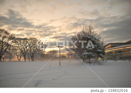 雪景色の朝の花島公園 139832016