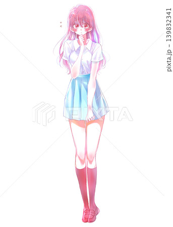 もじもじする女子学生　赤面　夏服　半袖 139832341