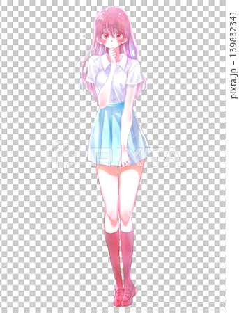 もじもじする女子学生　赤面　夏服　半袖 139832341