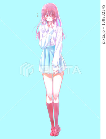 もじもじする女子学生　赤面　夏服　長袖 139832345