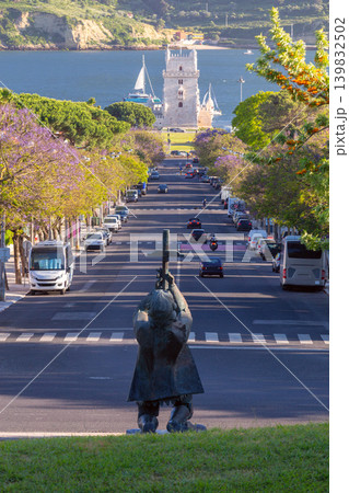Belem Tower and riverside avenue view in Lisbon Portugal 139832502