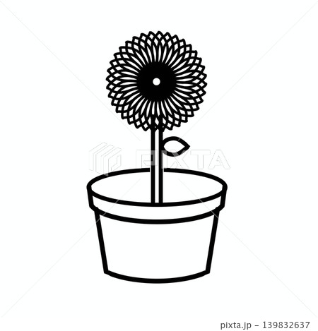 Sunflower in a flowerpot line art vector illustration 139832637