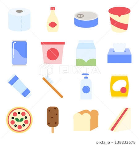 Supermarket Processed Goods and Daily Necessities Icon Set - Flat Color Supermarket Processed Goods and Daily Necessities Icon Set - Flat Color 139832679