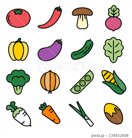 Supermarket Fresh Vegetables Icon Set - Colored Outline 139832686