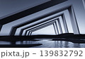 3D render, Abstract geometric tunnel over reflective water in dark futuristic minimalist landscape concept 139832792