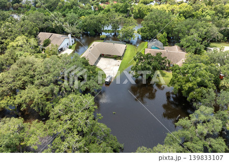 Hurricane Debby flooded homes in Sarasota, Florida. Aftermath of natural disaster Hurricane Debby flooded homes in Sarasota, Florida. Aftermath of natural disaster 139833107