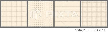 Notebook paper with irregular organic lines seamless vector pattern set, Old vintage lined, dot grid and squares check background for back to school, math, education and journaling designs 139833144