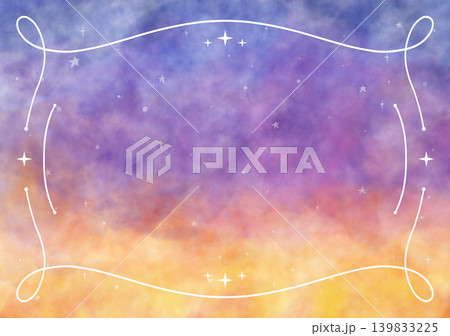 幻想的な夕焼け空の水彩フレーム背景 星ラメ入りグラデーション素材 タイトル 幻想的な夕焼け空の水彩フレーム背景 星ラメ入りグラデーション素材 タイトル 139833225