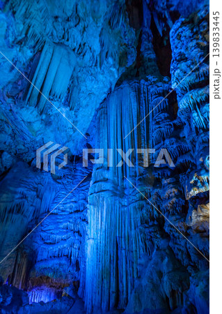 Limestone cave interior with rock formations in a Cave in Gibraltar 139833445