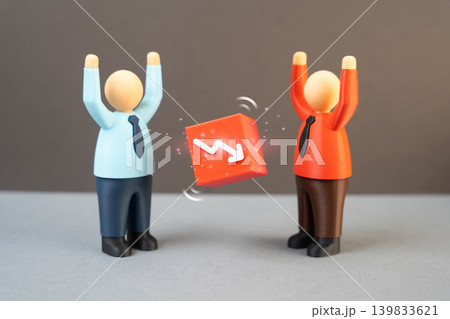 Business partners are in conflict over business losses. Financial problems, partnership disputes and disagreements about responsibility for company decline. 139833621