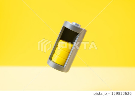 The battery is half charged. The battery has half a charge. The concept of vitality level, limited resources and energy efficiency in work and life. 139833626