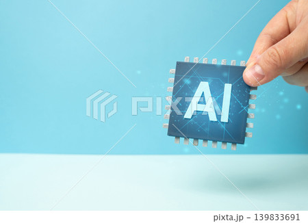 AI chip representing new artificial intelligence technologies and digital innovation. Machine learning tools, semiconductor development and future computing systems. AI chip representing new artificial intelligence technologies and digital innovation. Machine learning tools, semiconductor development and future computing systems. 139833691