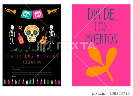 Dia de los muertos celebration invitation design featuring skull 139833756
