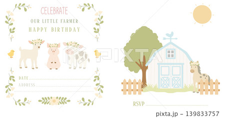 Little farmer birthday party invitation card design Little farmer birthday party invitation card design 139833757