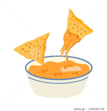 Nachos With Melted Cheese Dip, Crispy chips generously coated in melted Nachos With Melted Cheese Dip, Crispy chips generously coated in melted 139836170